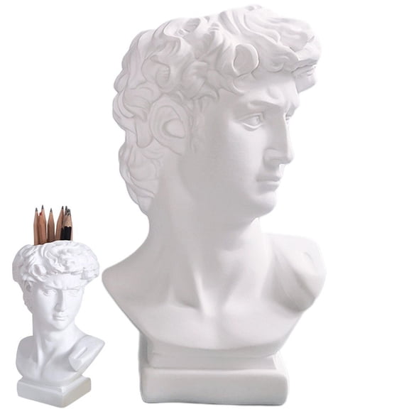 Hzzsbu David Sculpture Pen Holder David Bust Makeup Brush Holder Simple Vase Ornaments Flower Pot Retro Home Decoration Photo Props