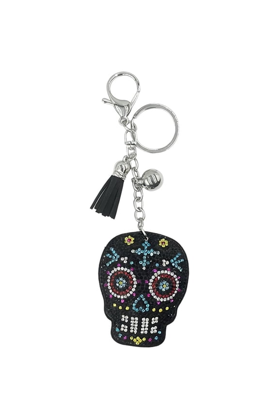Death Skull Keychain, Sparkling Rhinestones Charm with Tassel, Alloy Keychain Punk Car Key Chain Jewelry Accessory with Clasp For Bag, Purse & Backpack