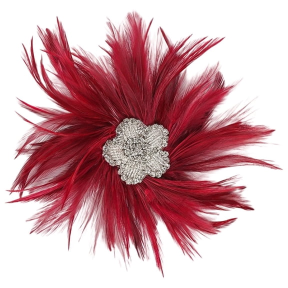 Hzzsbu Elegant Feather Flower Brooch Hair Clip Fascinator With Rhinestones Studs Headwear Flowers Clips Hair Accessories for Weddings Parties Garden Tea Party