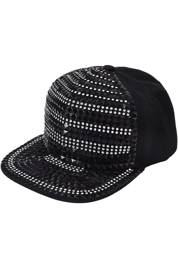 Fashion Diamond Studded Baseball Caps, Flat Brim Outdoor Hats Bling Punk Snapback Cap Jazz Hip Hop Cap Sun Shade Cap for Women Men Sports Cap