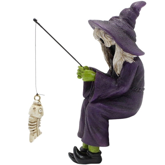 Hzzsbu Fishing Witch Garden Ornament, Mini Witch Figurines Statue Decor for Fishing Enthusiast Pond Fountain Halloween Home Office Desk Decoration