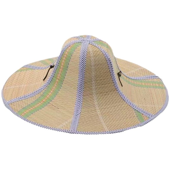 Hzzsbu Foldable Straw Hat Fishing Sun Cap Travel Panama Hat Drawstring Woven Cap Wide Brim Rattan Hat Chinese Farmer Hat
