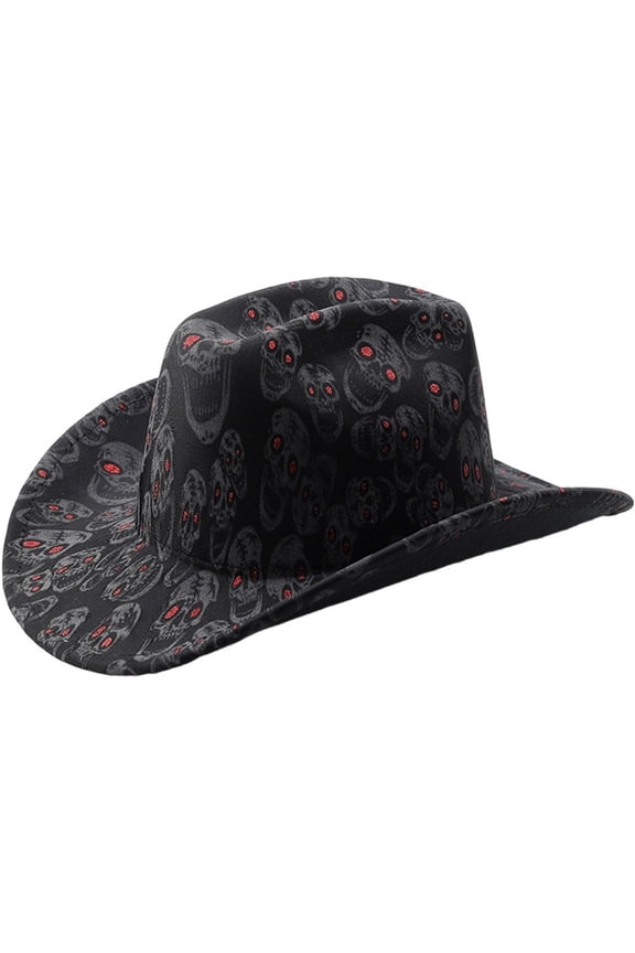 Halloween Cow Hat for Men Women, Western Cow Skull Cow Hat Wide Brim Retro Skull Jazz Fedora Trilby Hat Accessory
