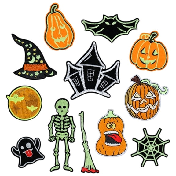 Hzzsbu Halloween Luminous Patches, 12-Piece Self-Adhesive Glow in Dark Appliques for Clothes, 12 Pcs
