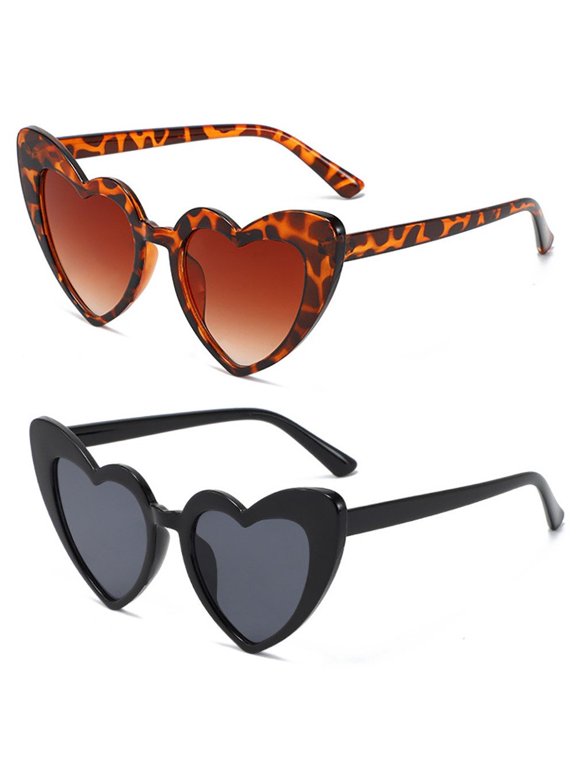 Heart Shaped Sunglasses 2pcs UV400 Protection Goggle Vintage Cat Eye Sunglasses Mod Style Glasses for Outdoor Party Festivals