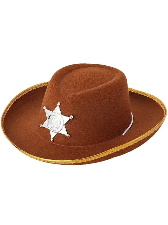 Hex Star Western Cowboy Hat, Unisex Felt Wide Brim Hat for Themed Parties