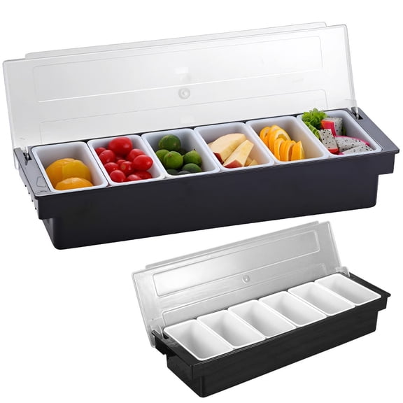Hzzsbu Ice Cooled Condiment Serving Container 6 Compartment Detachable Topping Station