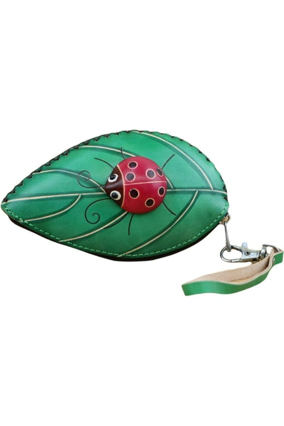 Leather Coin Purse Leaves Ladybug Pattern Mini Change Pouch Wallet Cute Cartoon Hand Carrying Fruit Bag Key Bag for Girl