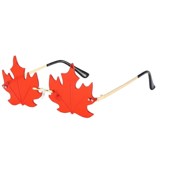 Hzzsbu Maple Leaf Shape Sunglasses, Rimless Sunglasses for Women Men, Funny Irregular Sun Glasses UV Protection Retro Frameless Funky Eyewear Party Glasses