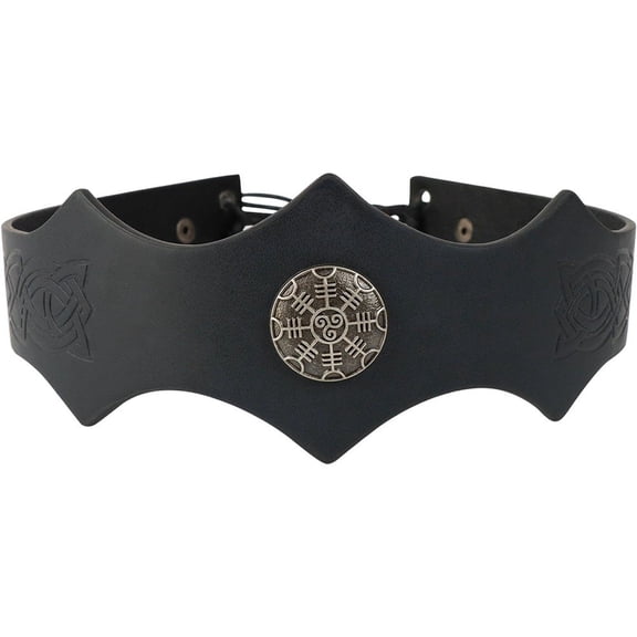 Hzzsbu Medieval Headpiece Embossed Faux Leather Headband Adjustable Renaissance Ren Faire Accessories