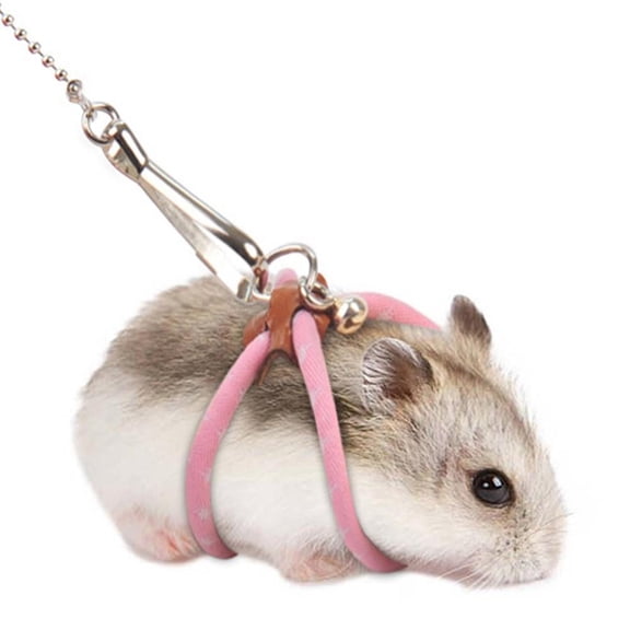 Hzzsbu Pink Hamster Harness Rope with Bell Adjustable Small Animal Pet Rat Mouse Hamster Harness Ferret Finder Lead Leash