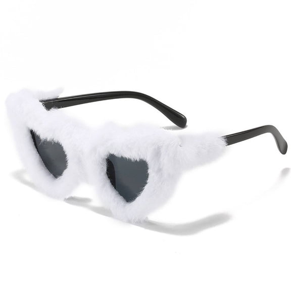 Hzzsbu Plush Heart Shape Cat Eye Sunglasses, Fuzzy Cosplay Party Masquerade Eyewear for Women Men