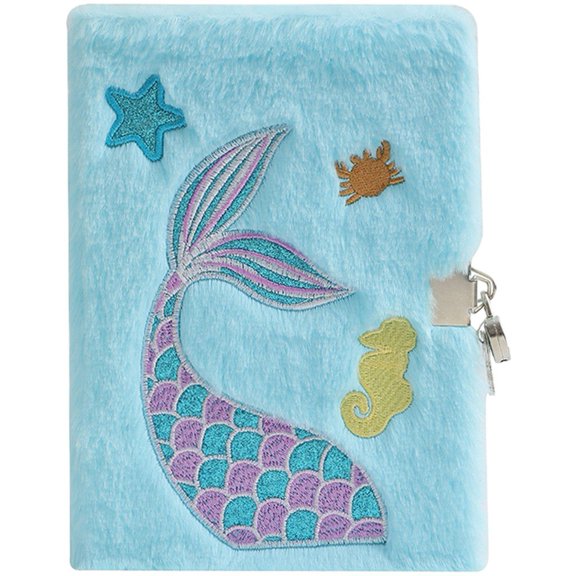Hzzsbu Plush Mermaid Notebook, Mermaid Diary Glitter Journal for Office Travel Notebooks Writing and Drawing Notepad with Locks and Keys