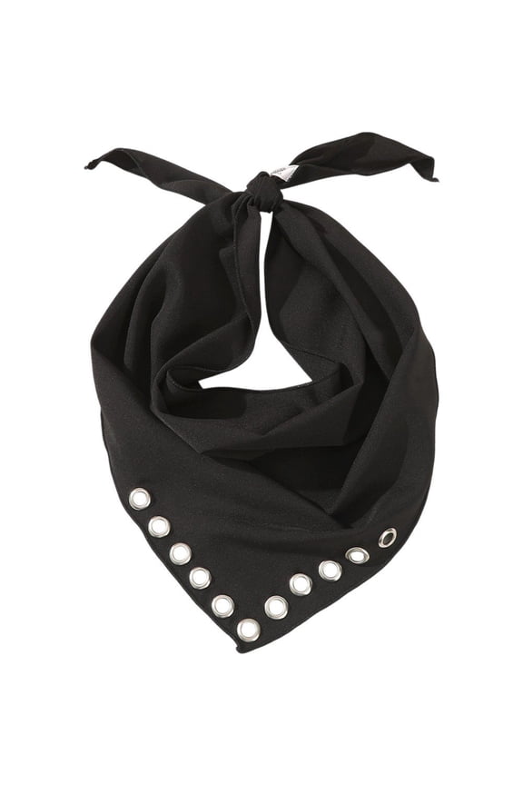 Punk Triangle Head Scarf for Women Metal Grommet Bandana, Grunge Rockabilly Head Wrap, Biker Bandana with Eyelets