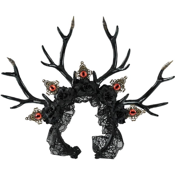 Hzzsbu Reindeer Horn Headband Forest Style Deer Antler Headband Dark Gothic Demon Eye Antler Headpiece Halloween Hair Accessories