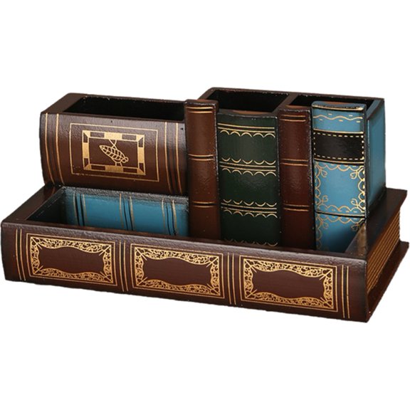 Hzzsbu Retro Book Shaped Pen Holder Makeup Brush Organizer European Decorative Props Simulation Book Ornaments for Home Office