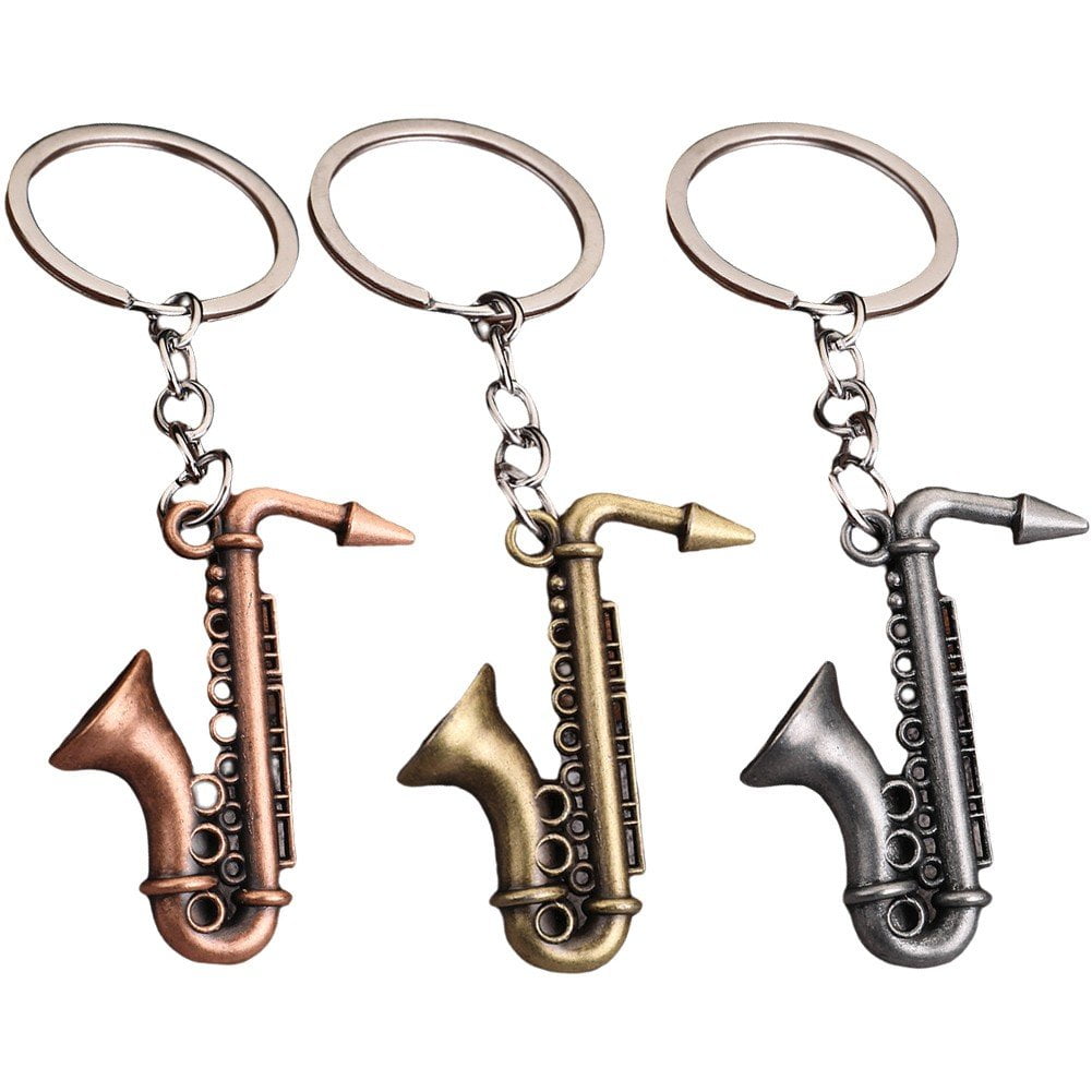 Hzzsbu Saxophone Keychain Set, 3-pack Retro Metal Musical