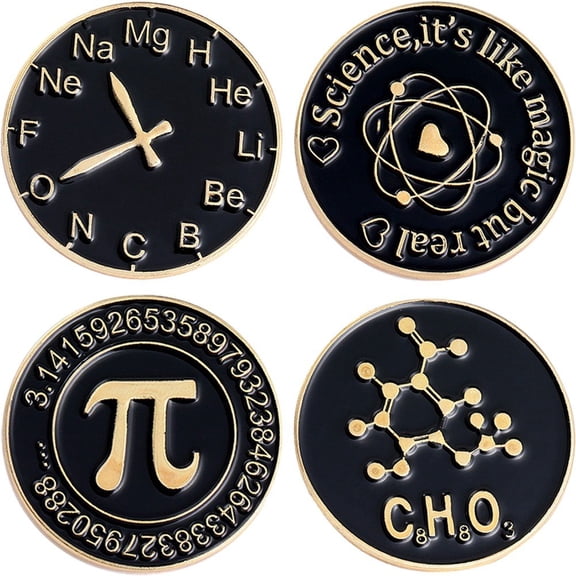 Hzzsbu Science Chemistry Pin, Black Circle Molecule Clock Lapel Brooch for Punk & Gothic Jewelry