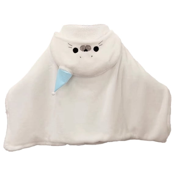 Hzzsbu Seal Wearable Plush Hoodie Blanket, Soft Coral Fleece Hooded Throw Blanket for Adults