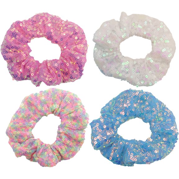 Hzzsbu Sequin Cloth Hair Scrunchie 4pcs Colorful Hair Rings Hair Ties Ropes Hair Accessories for Dance Party Club