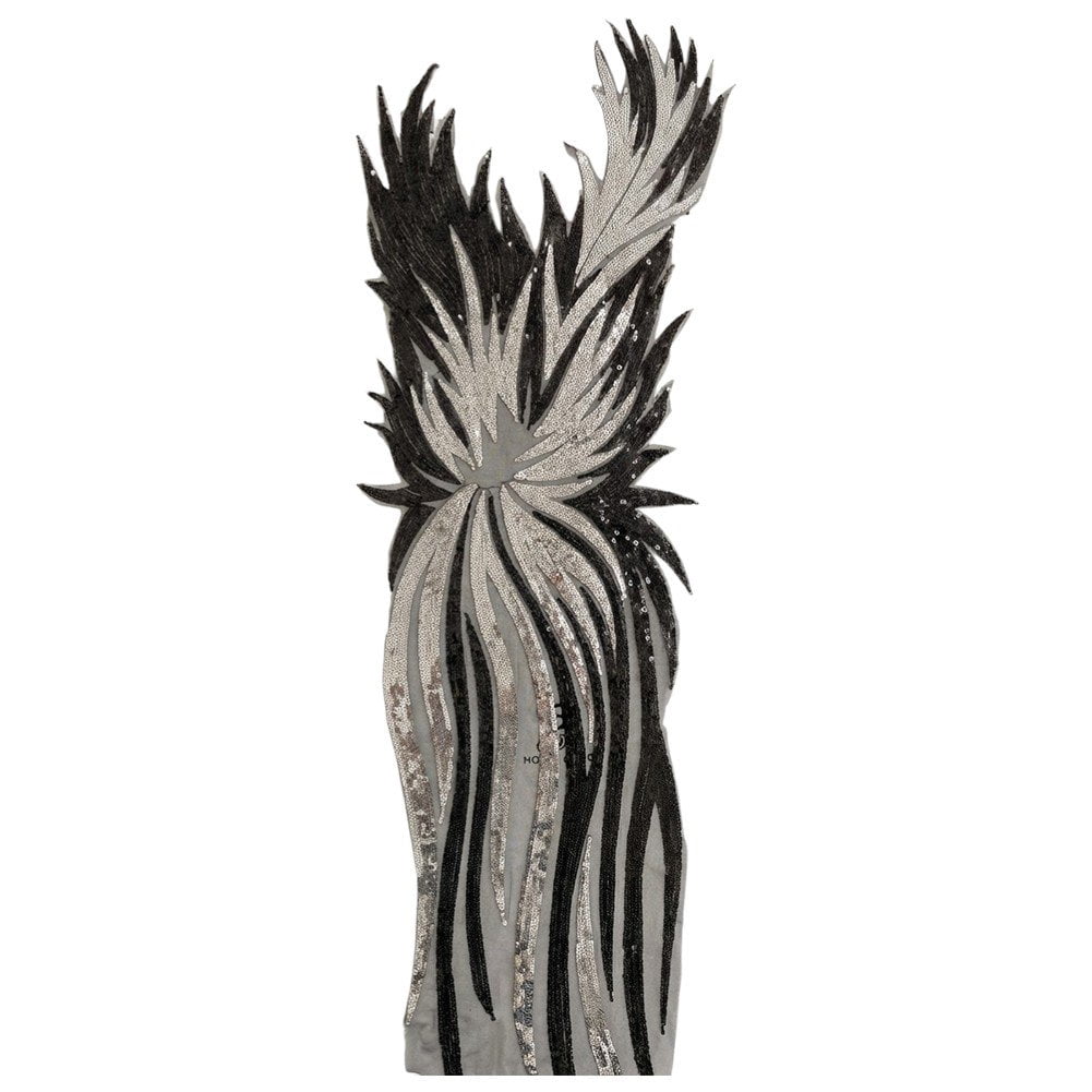 Hzzsbu Sequin Embroidery Appliques Fabric Apparel Decoration Evening Dress Striped Angle Embroidered Sequin Long Material