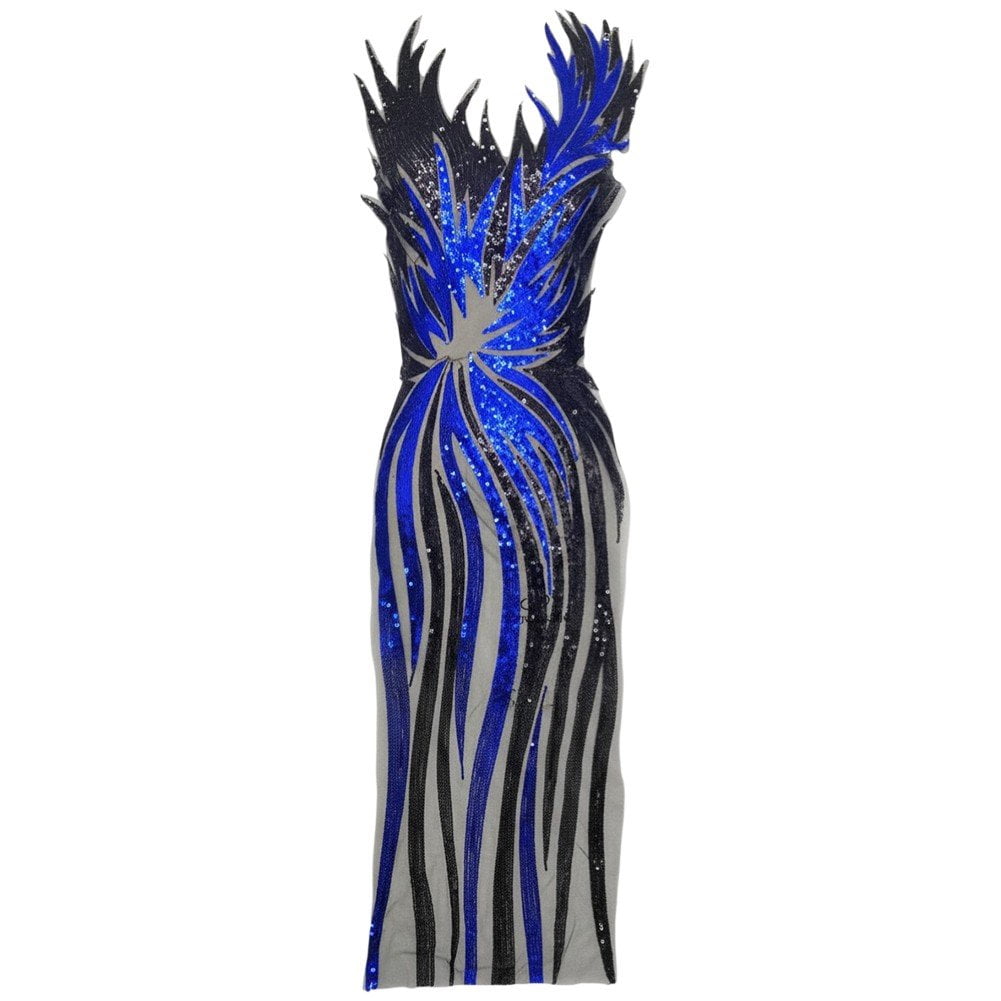 Hzzsbu Sequin Embroidery Appliques Fabric Apparel Decoration Evening Dress Striped Angle Embroidered Sequin Long Material
