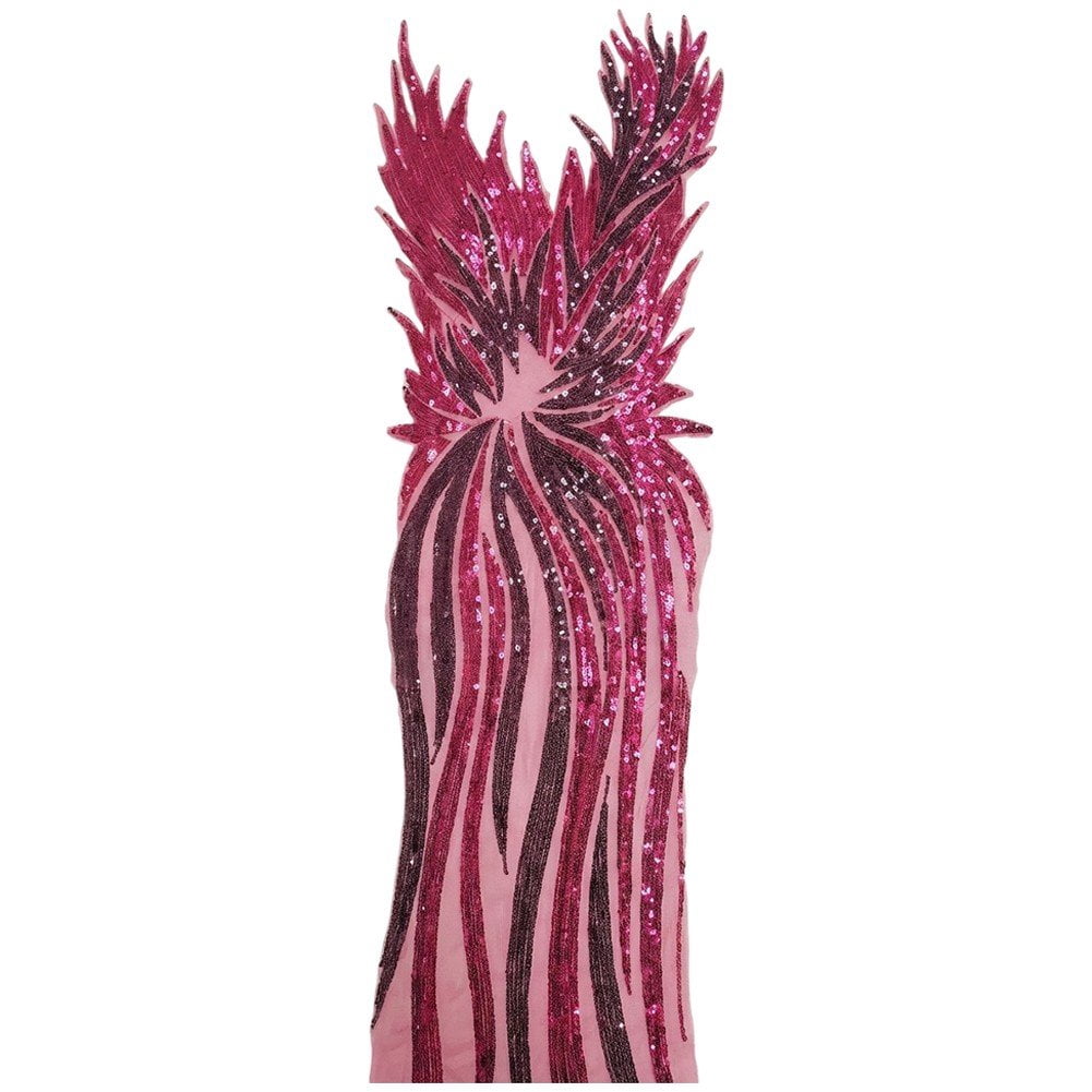 Hzzsbu Sequin Embroidery Appliques Fabric Apparel Decoration Evening Dress Striped Angle Embroidered Sequin Long Material