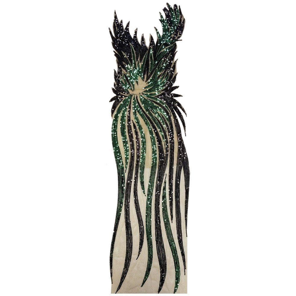 Hzzsbu Sequin Embroidery Appliques Fabric Apparel Decoration Evening Dress Striped Angle Embroidered Sequin Long Material