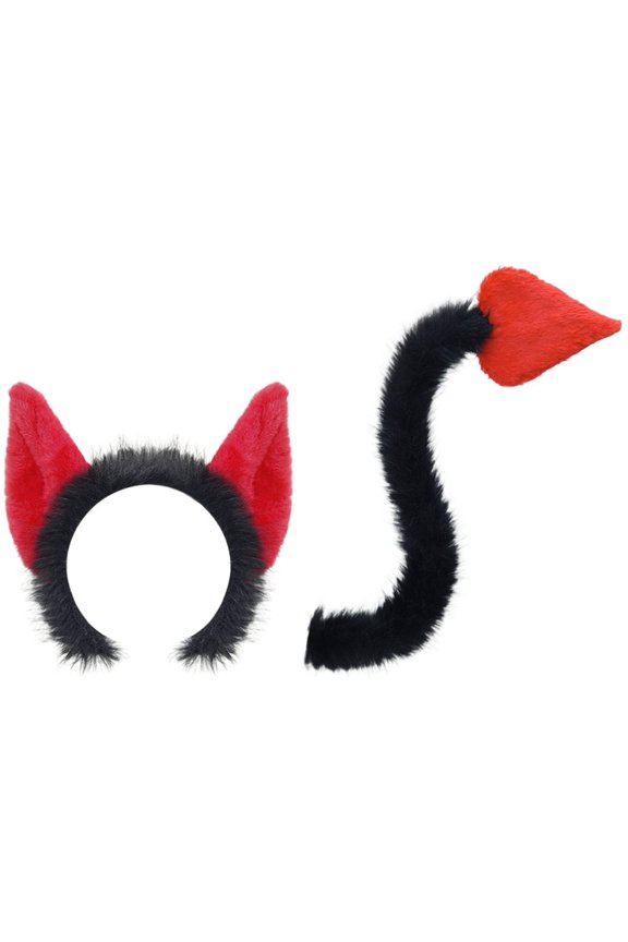 Subculture Devil Headwear and Tail Set, Punk Plush Devil Headband Women Halloween Party Costume Accessories Props