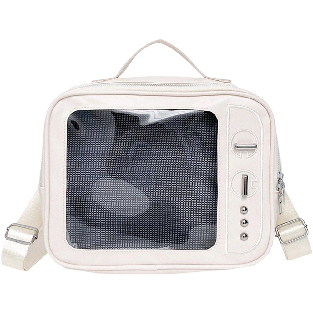 Hzzsbu TV Design Ita Bag Badge Pin Display Backpack Pu Leather Shoulder Bag for Music Festival Anime Activities