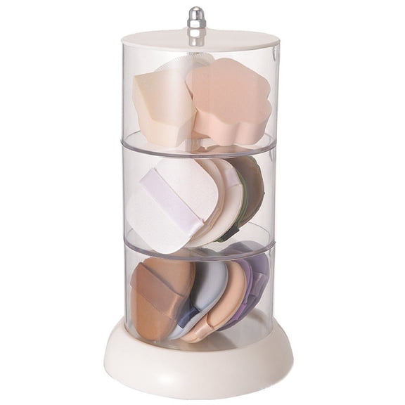 Hzzsbu Transparent Powder Puff Box 3-Layer Rotatable Empty Powder Puff Container Makeup Sponge Storage Box for Home and Travel