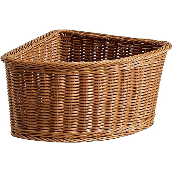 Hzzsbu Triangular Corner Storage Basket Fan-Shaped Wicker Style Shelf Organizer Curved Semi-Circular Wardrobe Corner Wall Box for Bathroom Kitchen
