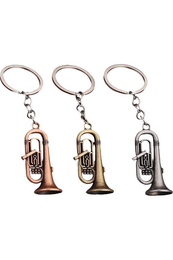 Tuba Keychain Set, 3-pack Silver Tone Musical Instrument Keyrings for Band Members & Fans