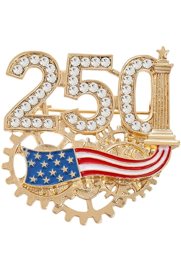 USA 250th Anniversary American Flag Brooch Pin Rhinestone