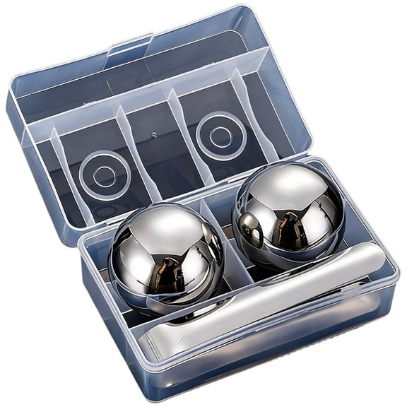 Hzzsbu Whiskey Stones 2pcs Reusable Metal Ice Cube 55mm Stainless Steel Round Whiskey Balls with Ice Tong Set for Wine Scotch Vodka