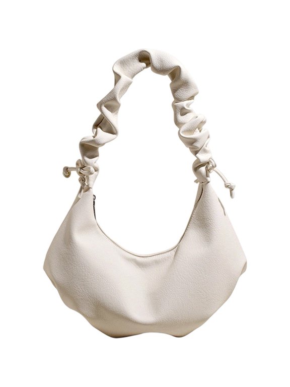 White PU Pleated Cloud Dumpling Bag Large Capacity Shoulder