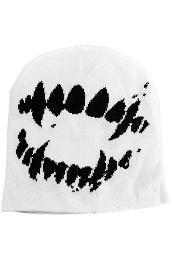 Women Knitting Beanies Hat Goth Tooth Caps Men Streetwear Winter Warm Cap Jacquard Knitted Cap Vintage Hip Hop Hat Sports Earflap Hat Unisex