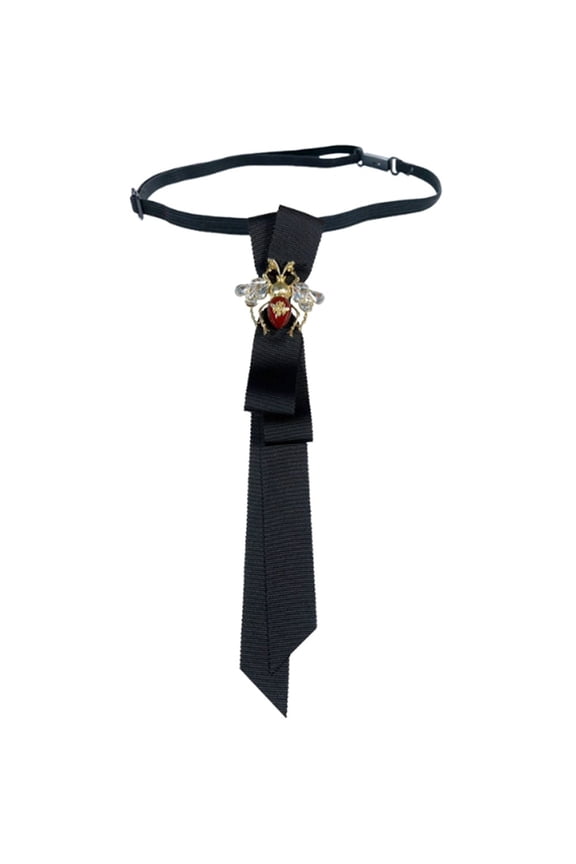 Women's Bow Tie, Retro Black Necktie Bow Tie with Rhinestone,Uniform Shirt Neck Ties Collar Brooches Ties for Business Party