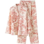 Hzzsbu Women's Japanese Kimono Loungewear Cotton Gauze Kimono Pajama Set XL 70-80kg