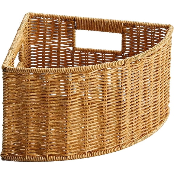 Hzzsbu Woven Rattan Style Corner Storage Basket Small Fan-Shaped Triangle Organizer Box for Living Room Entryway Gap Filling Shelf Decor Bathroom Kitchen