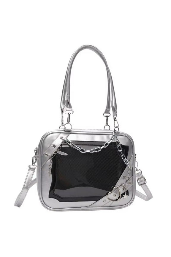 Y2K Ita Bag with Display Window, Star & Heart Crossbody Purse with Metal Chain