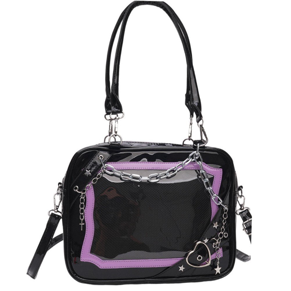 Hzzsbu Y2K Ita Bag with Display Window, Star & Heart Crossbody Purse with Metal Chain
