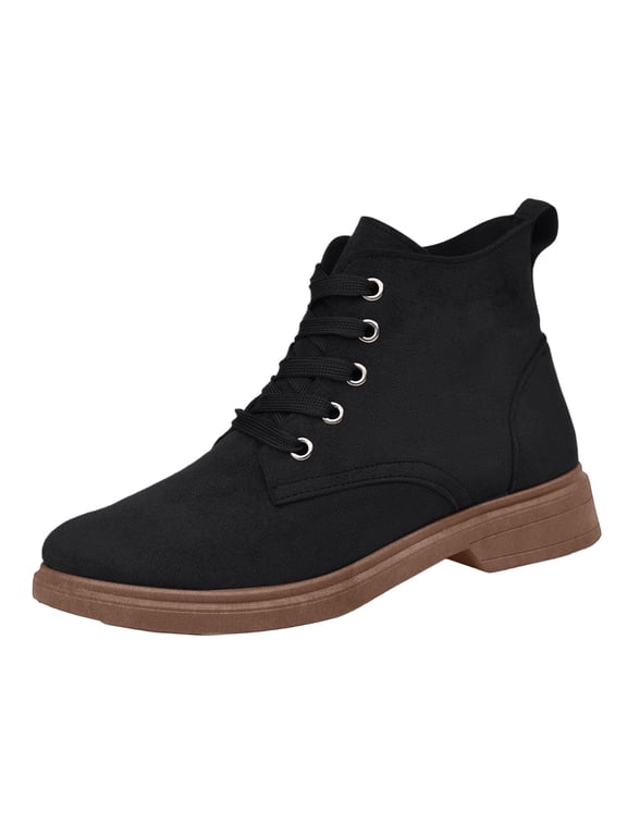 I-033 Black Ladies Lace Up Ankle Boots Desert Vintage Casual Comfortable Work Fall Footwear Women