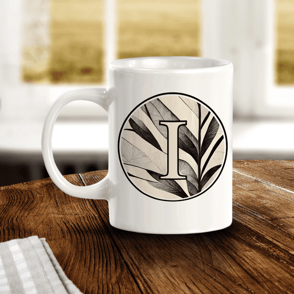 I 11oz Black and White Alphabet Monogrammed Initial Ceramic 11oz Coffee Mug