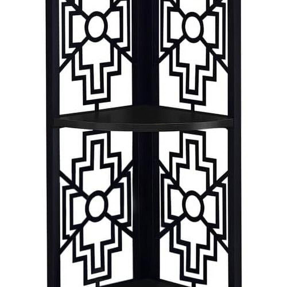 Black Metal and Wood Corner Etagere Bookcase with Geometric Design