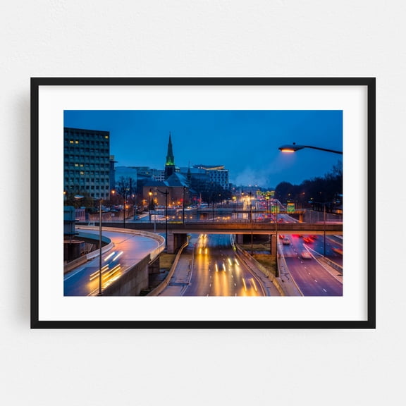 I-395 - Washington District of Columbia Photography Cityscape Nightlife Architecture Skyline Street Photography Bridge Black Framed Wall Art Print 5 x 7 inches