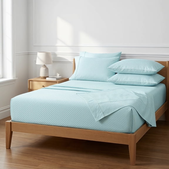 I DO 4-Piece Full Size Checkered Microfiber Sheet Set, Embossed Pattern, Ultra Soft Hypoallergenic Bedding Sheets, Stain & Wrinkle Resistant, Breathable Lightweight Bed Sheets for Bedroom Guest Room,