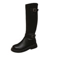 thumbnail image 1 of I-550 Black Womens Fashionable Casual Winter Knee High Boots Round Toe Rear Zipper Low Heel Belt Buckle, 1 of 9