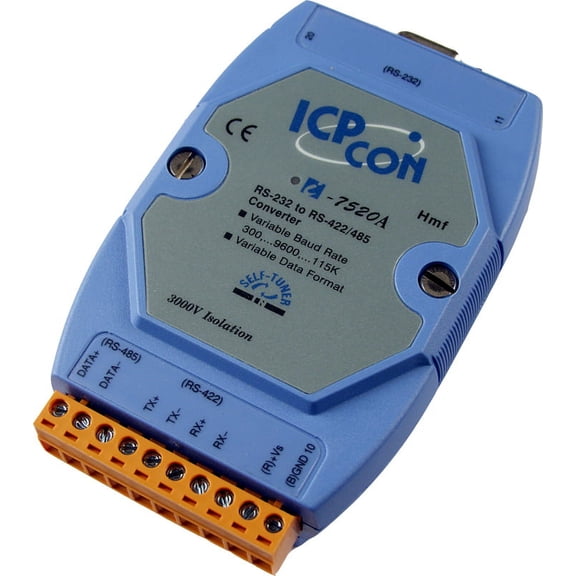 I-7520A RS-232 to RS-422/RS-485 Converter.  Supports operating temperatures between -25 to 75C.