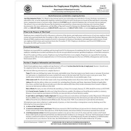 I-9 Forms | 8-1/2” x 11” | HR & Employee Management | Pack of 50